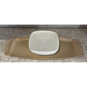 Tupperware Serve-ette Tray Bowl Lid seal dish beige brown Dip Vegetable 771-1